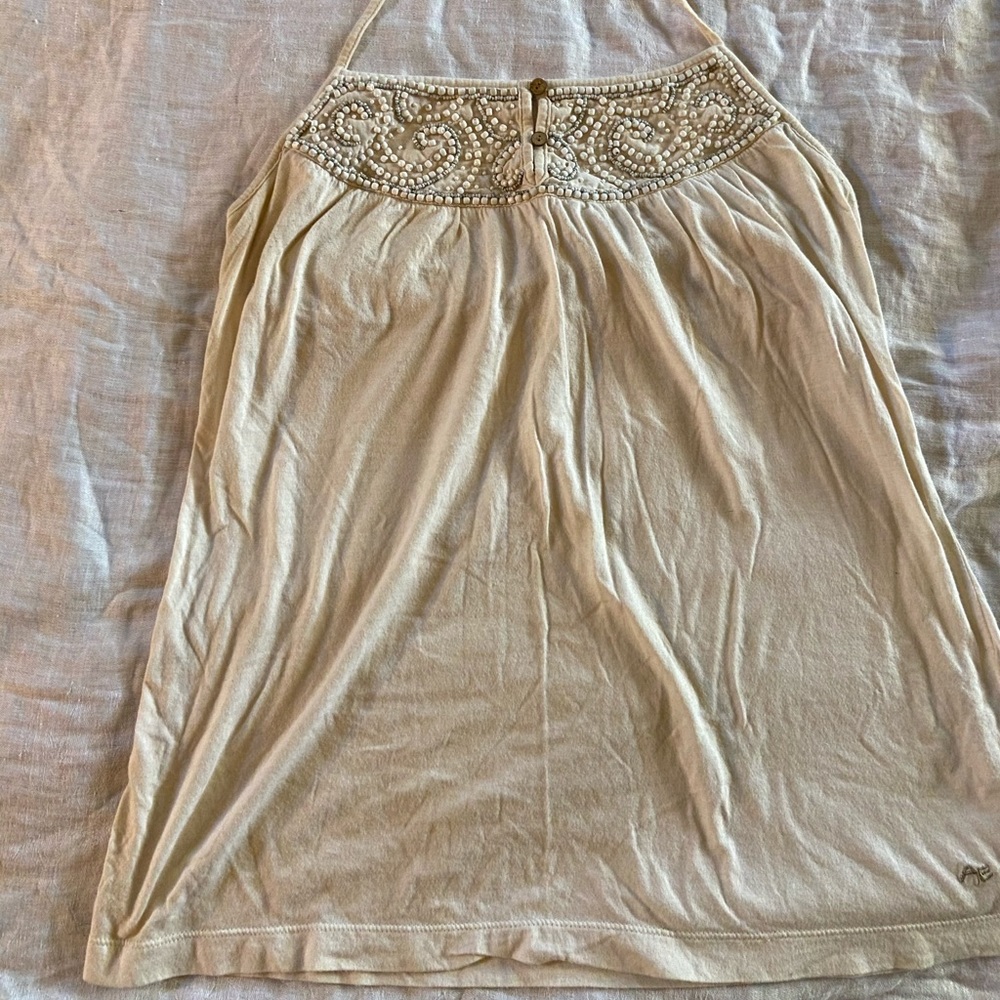 Cream Eggshell White Beaded AE Halter Top Hippie